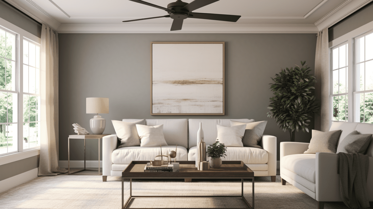 A stylish ceiling fan in a living room